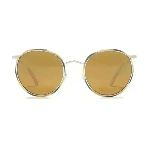 NWT Oliver Peoples “Casson” Round Titanium Sunglasses in Silver/Beige Horn - Picture 3 of 16